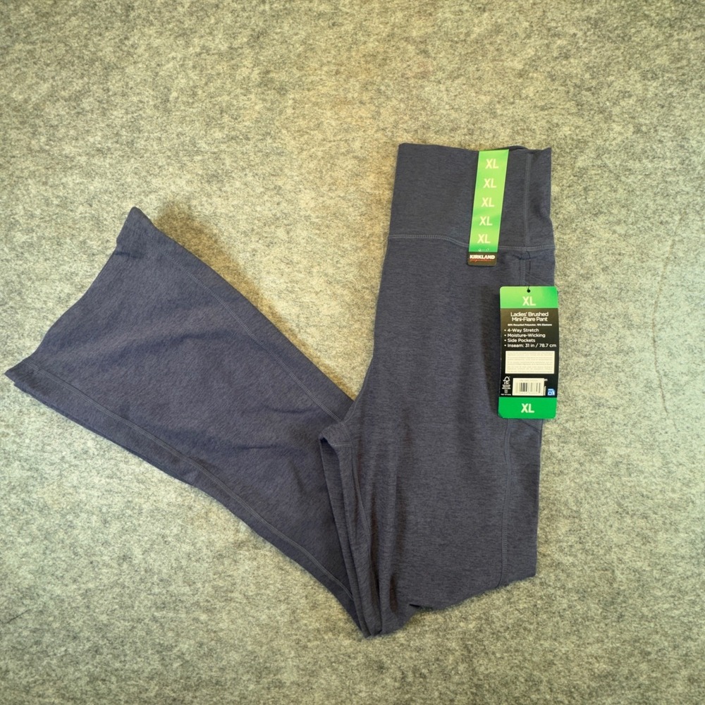 Kirkland Signature Womens Brushed Mini-Flare Pant XL Navy Blue Heathered NWT